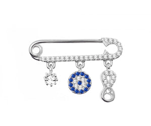 Sterling Silver CZ, infinity and Evil Eye Brooch Pin