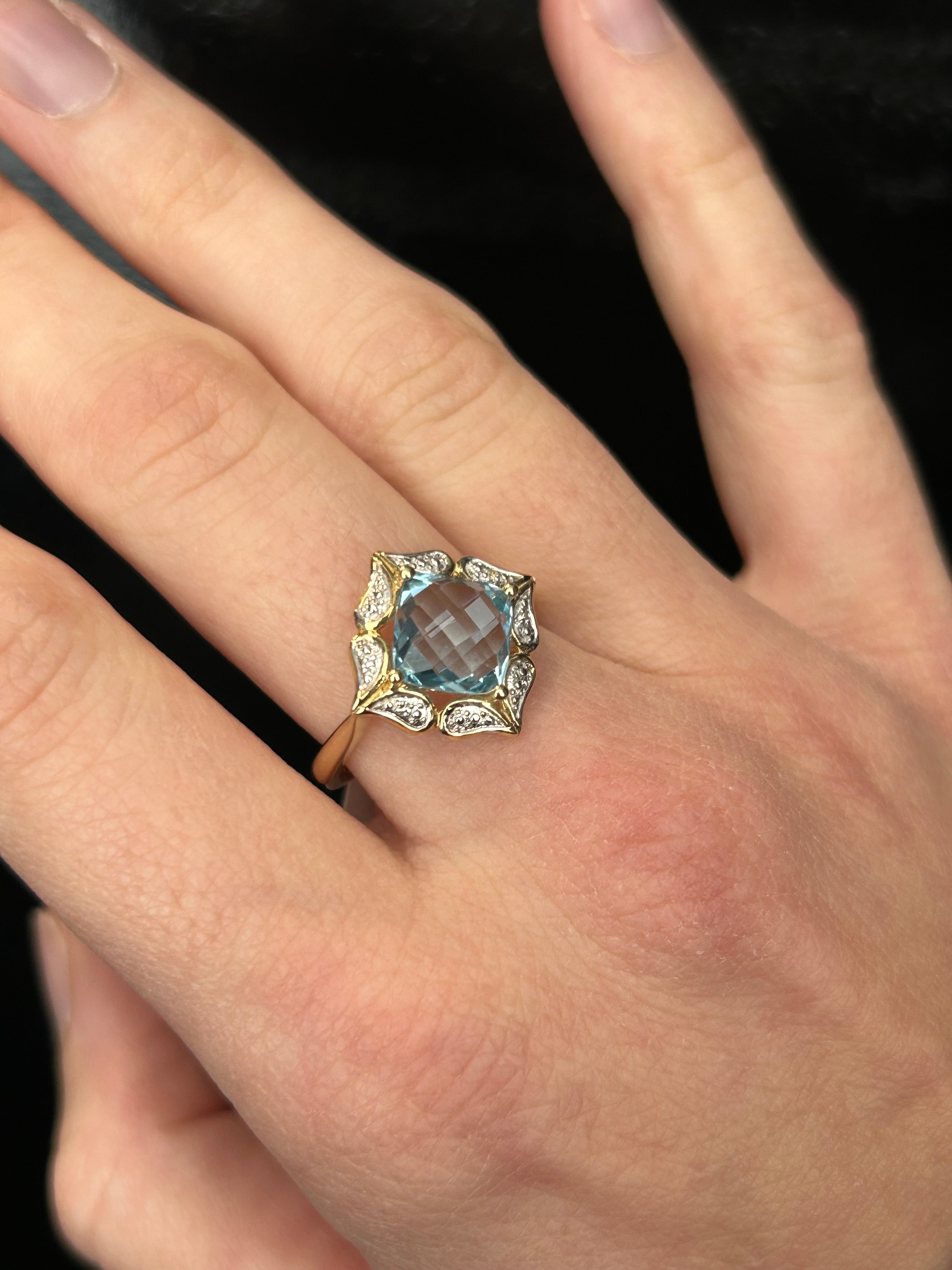 Diamond Shaped Blue Topaz Ring Yellow Gold