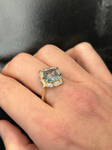 Diamond Shaped Blue Topaz Ring Yellow Gold