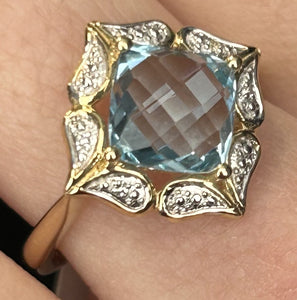 Diamond Shaped Blue Topaz Ring Yellow Gold