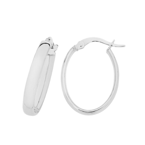 9ct White Gold Hoop Earrings - Oval