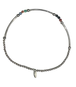 SS Stretch Beaded Bracelet with Agate Stone and SS Bars