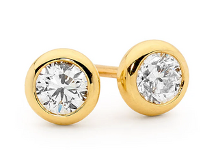 9kt Yellow Gold Bezel set diamond earrings