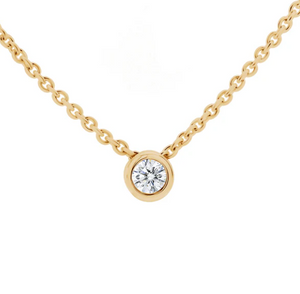 9kt Yellow Gold floating Bezel set diamond pendant on chain