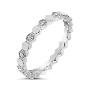 9WG Hexagon Diamond set stacker ring