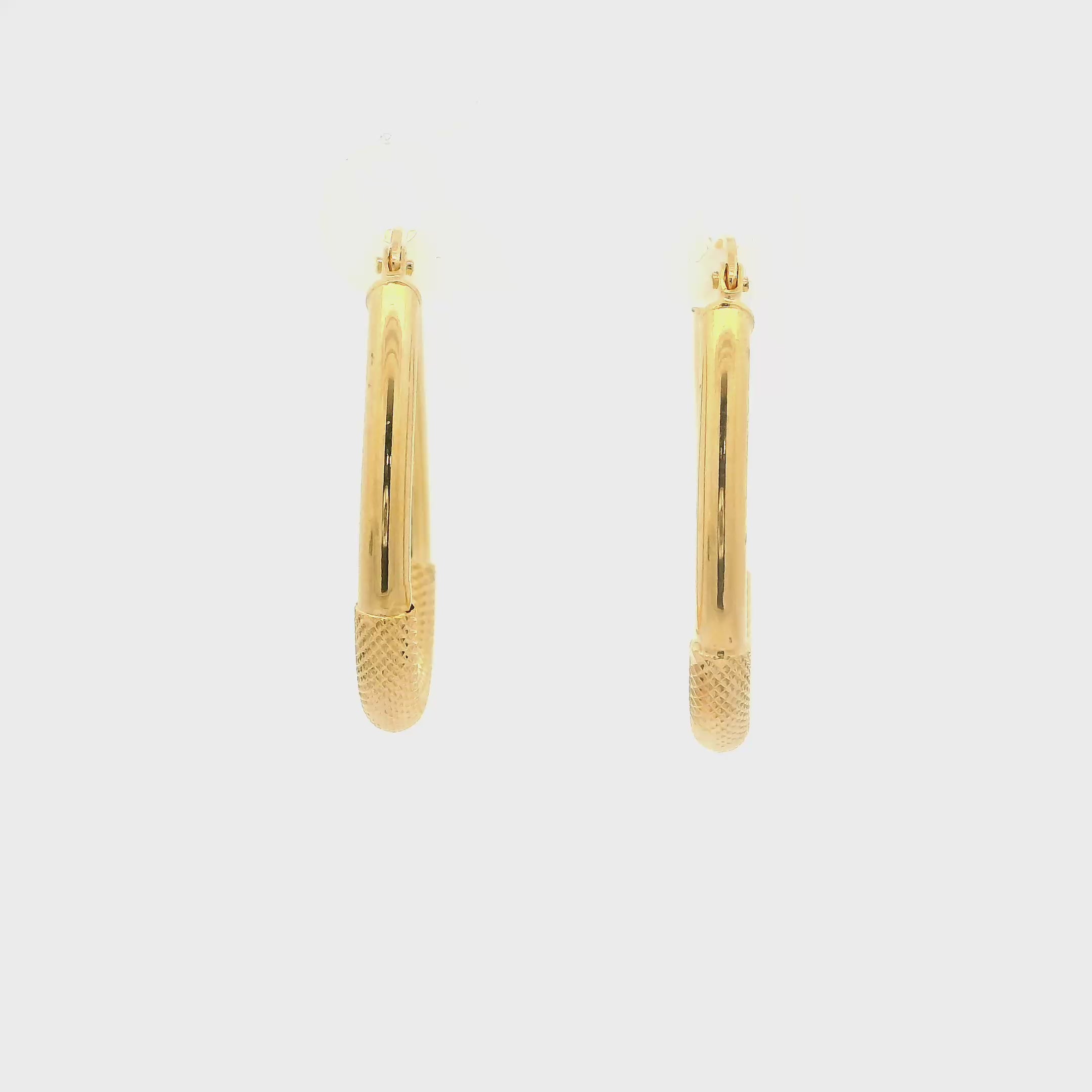 9YG Gold Hoop Earrings Knurled