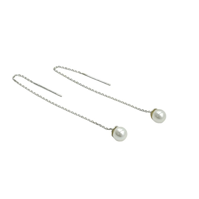 Sterling Silver Thread Through Pearl Earrings
