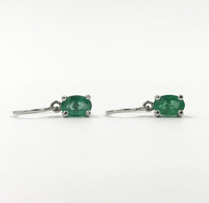 9ct White Gold Emerald Drop Earrings