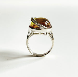 Sterling Silver Created Yellow Stone Ring