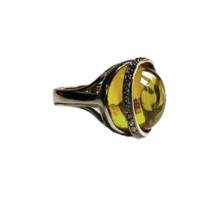 Sterling Silver Created Yellow Stone Ring