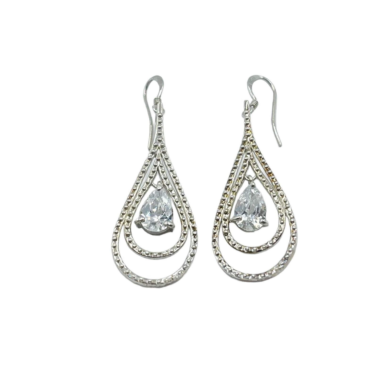 Sterling silver earrings with pear shaped cubic zirconia